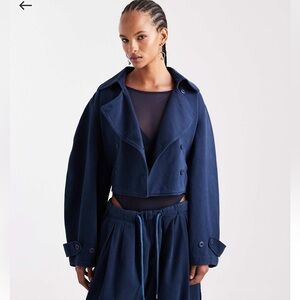 ASOS Navy Cropped Trench Jacket Size Small NEW
